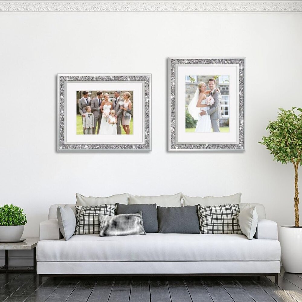 Crushed Diamond Wedding Mirror Photo Frame, Crystal Silver Glass Picture Frame F - Picture 6 of 7